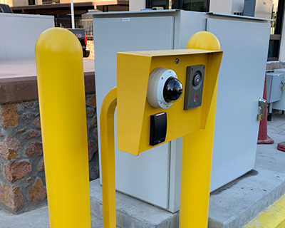 access control panel for stadium security with camera, intercom, and badge access scanner